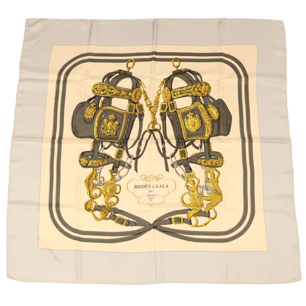 Hermes Carre 90 Brides De Gala Scarf Silk Light Blue White Auth Cl611